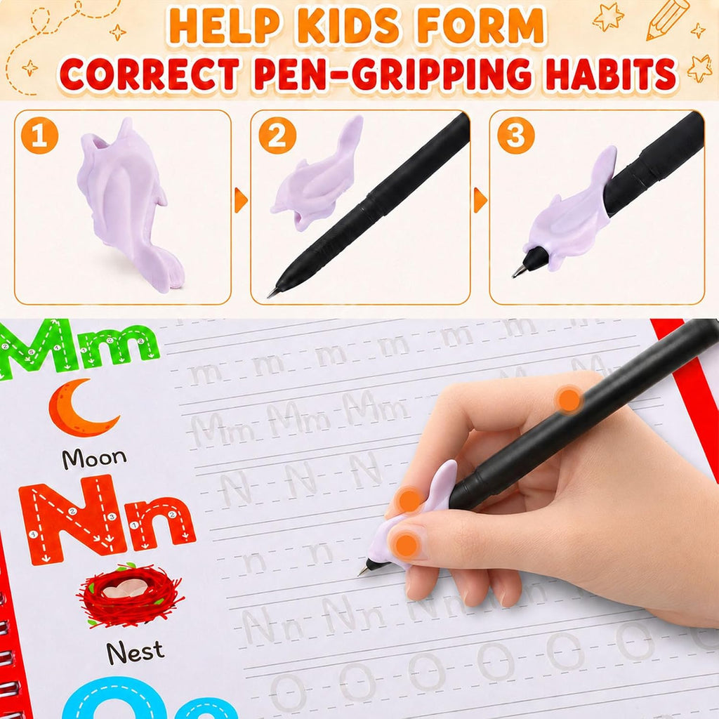 Magic Grooved Writing Practice Books for 3-10, Large Reusable 3D Handwriting Workbooks with Disappearing Ink, Tracing Book Gifts for Summer Workbook Learning