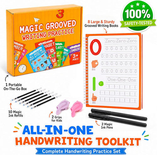 Magic Grooved Writing Practice Books for 3-10, Large Reusable 3D Handwriting Workbooks with Disappearing Ink, Tracing Book Gifts for Summer Workbook Learning