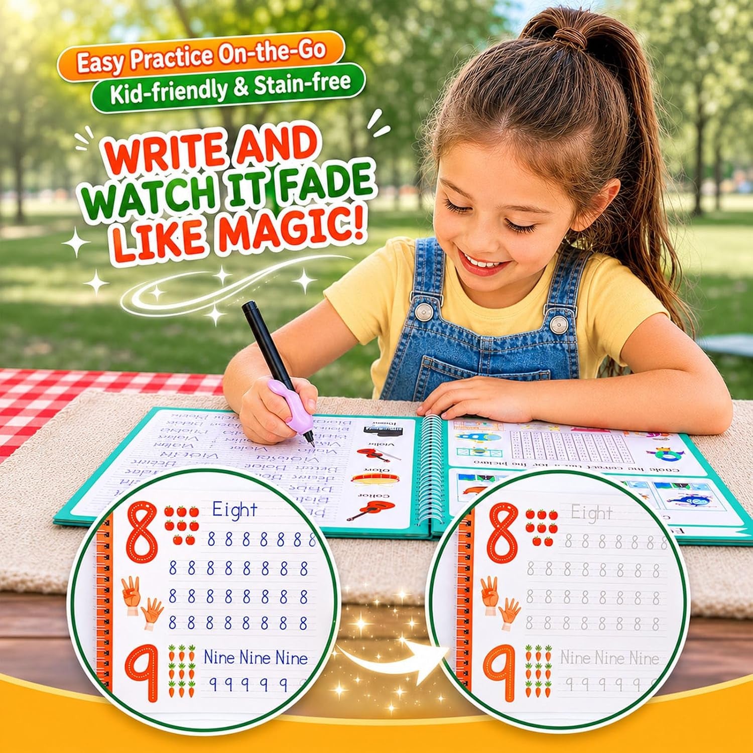 Magic Grooved Writing Practice Books for 3-10, Large Reusable 3D Handwriting Workbooks with Disappearing Ink, Tracing Book Gifts for Summer Workbook Learning