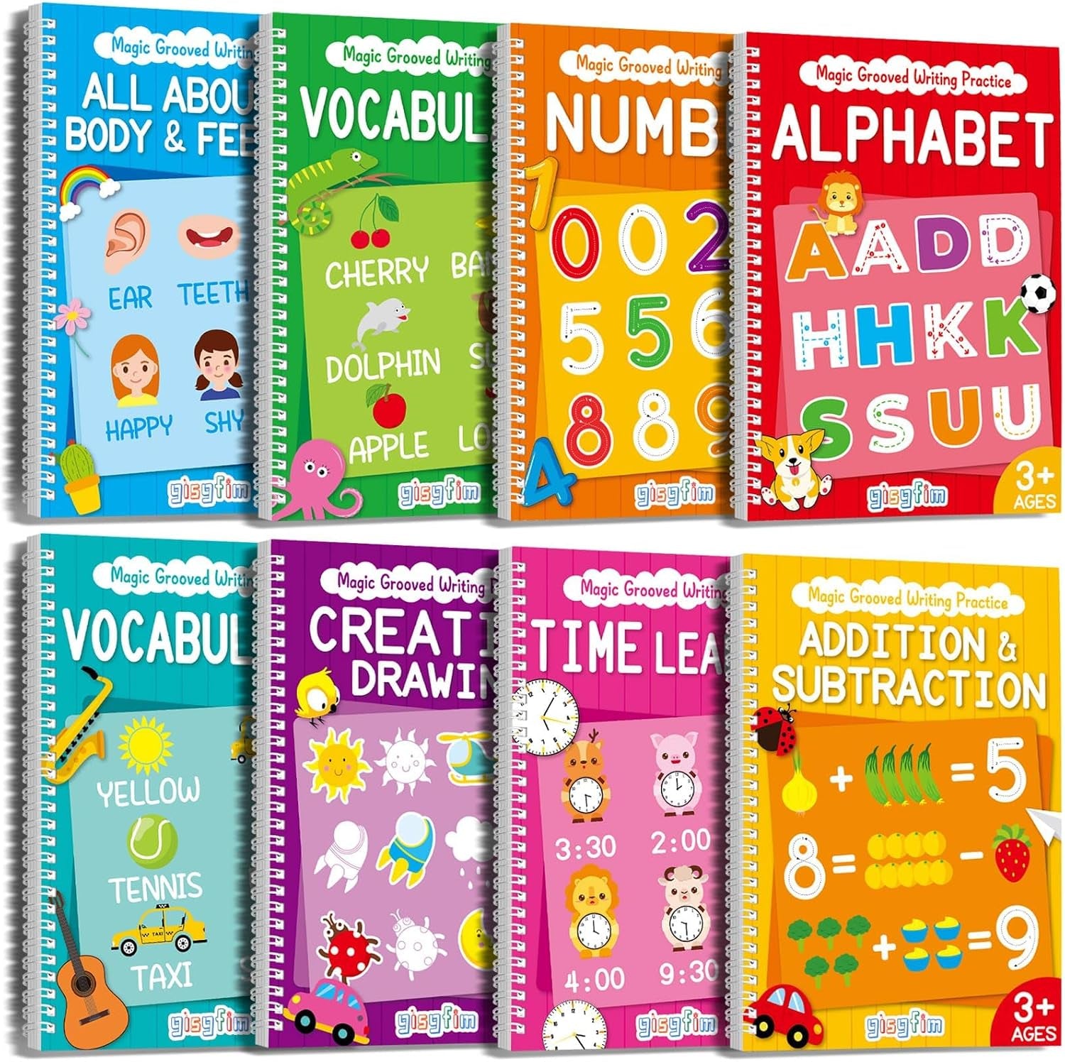 Magic Grooved Writing Practice Books for 3-10, Large Reusable 3D Handwriting Workbooks with Disappearing Ink, Tracing Book Gifts for Summer Workbook Learning